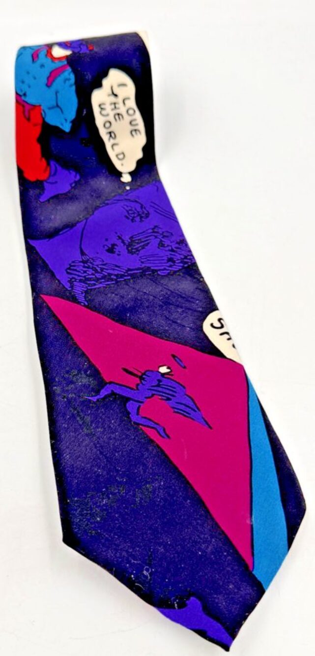 Vtg 1991 Peter Max Silk Tie Only 9 More Years To The Year 2000 I Love The World